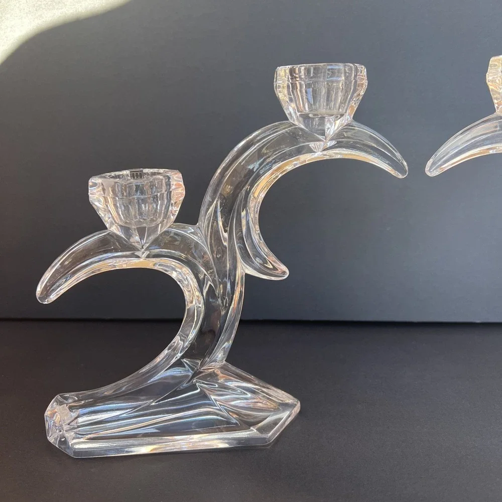 Rattenberg Bleikristall German VTG Lead Crystal Double Wave Candle Stick Holders